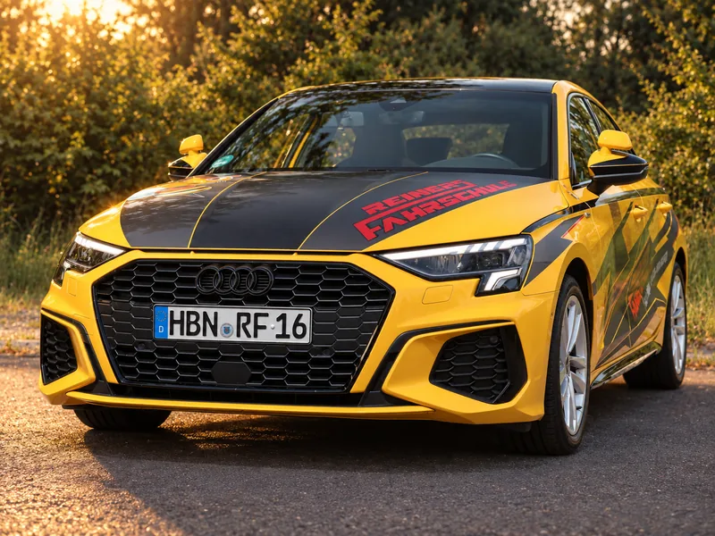 Der gelbe Audi A3 von vorn
